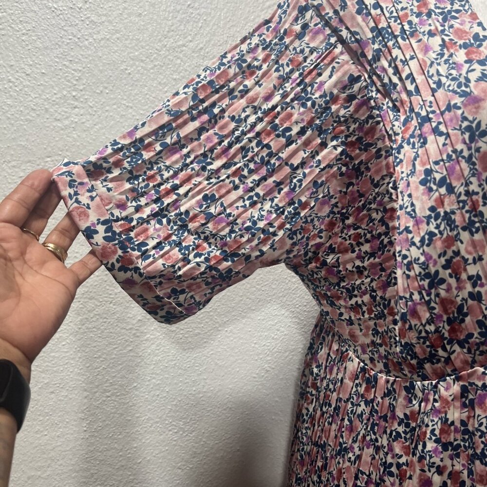 Lulus Womens Dress Floral Purple Pink‎ White Tie Back Accordian V-neck XL NEWT - Picture 5 of 16